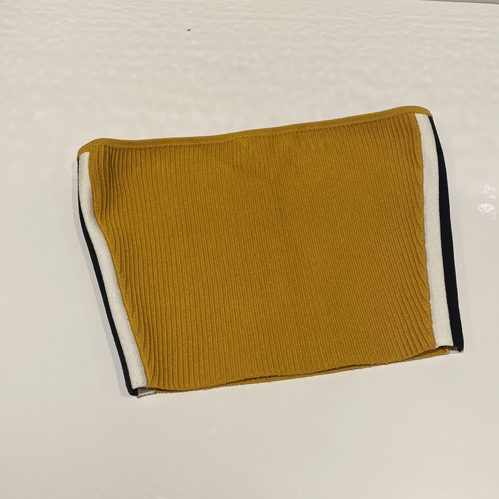 BABATON gold colour tube top with beige and black stripes on each side.  size XS